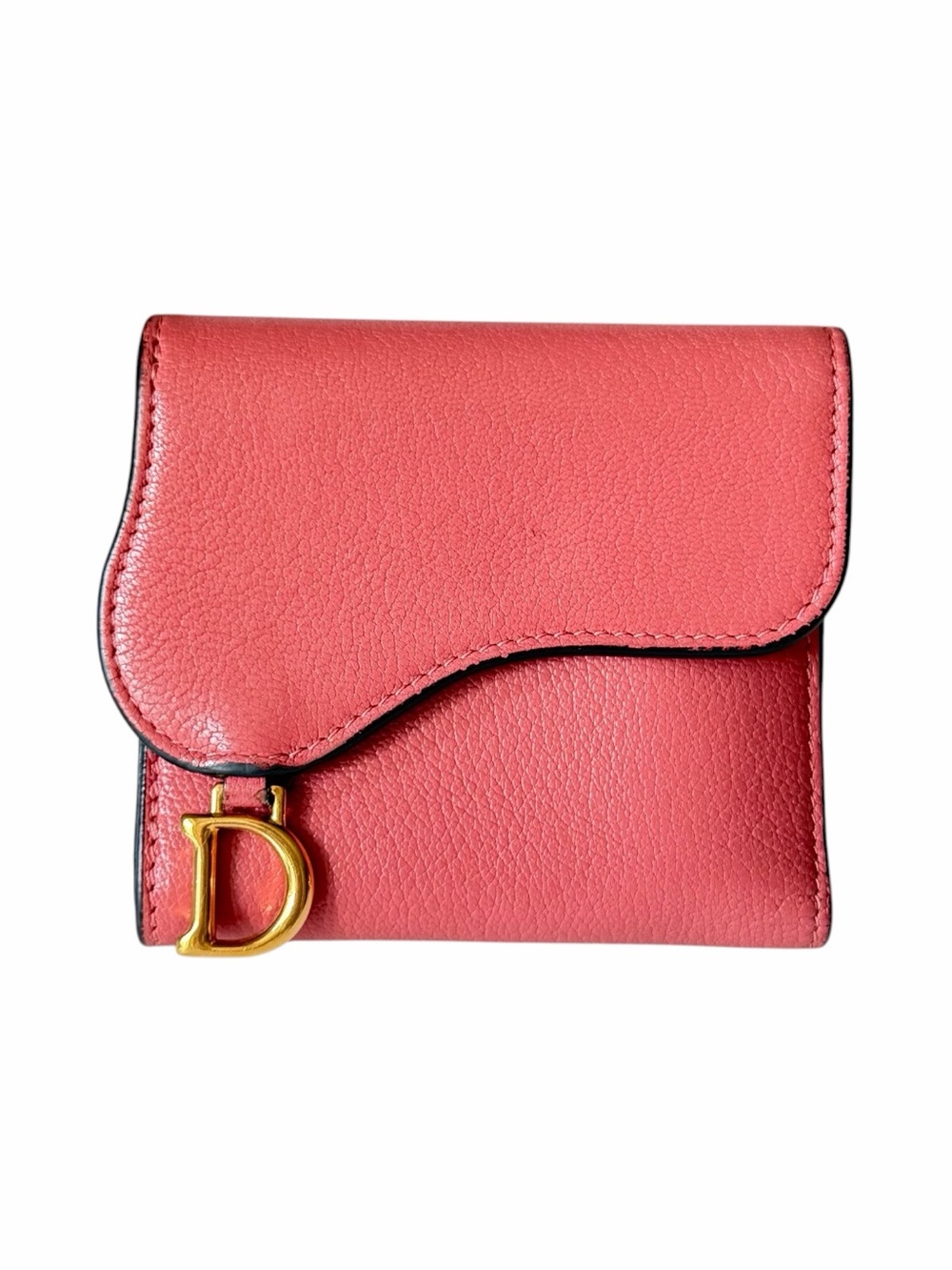 Christian Dior Saddle Lotus Compact Wallet Pink Gold Hardware